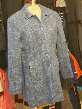 Dialogue Women's Blue Tweed Pea Coat